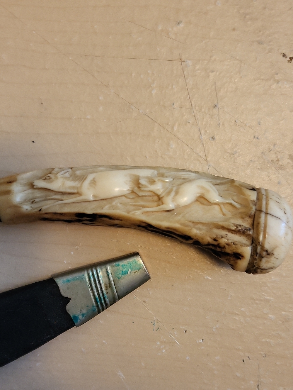 19th Cent. Bavarian Black Forest Boot Knife Carved Antler Handle - Picture 6 of 12